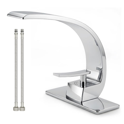 Geobella curved arc chrome bathroom faucet for a sleek modern vanity