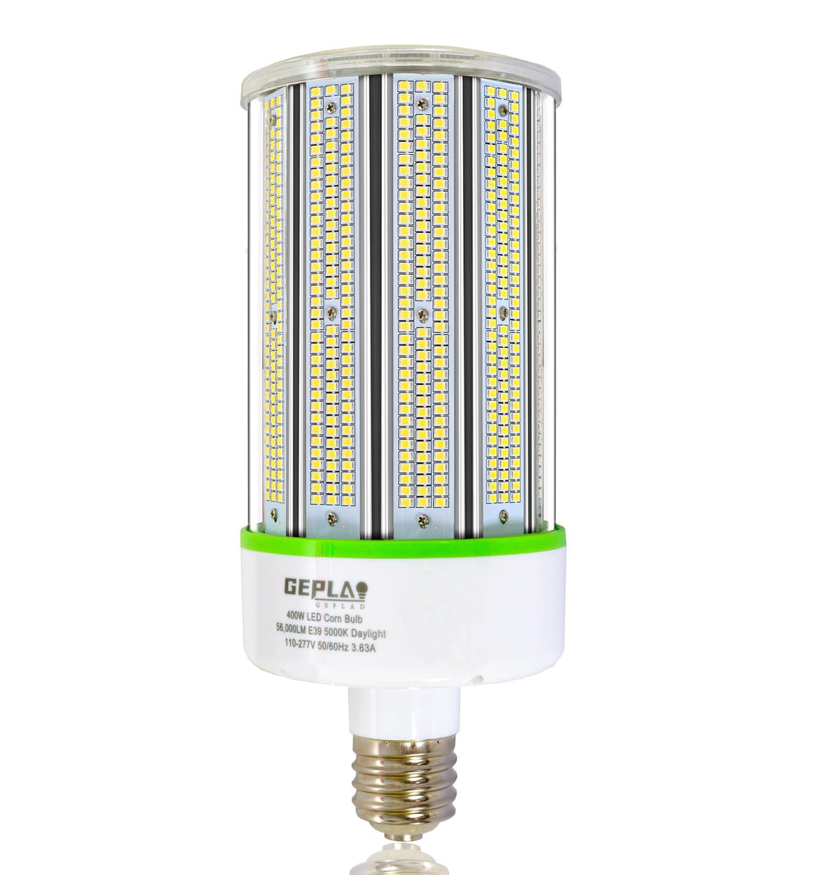 GEPLAD 400W LED corn bulb front view with bright daylight output