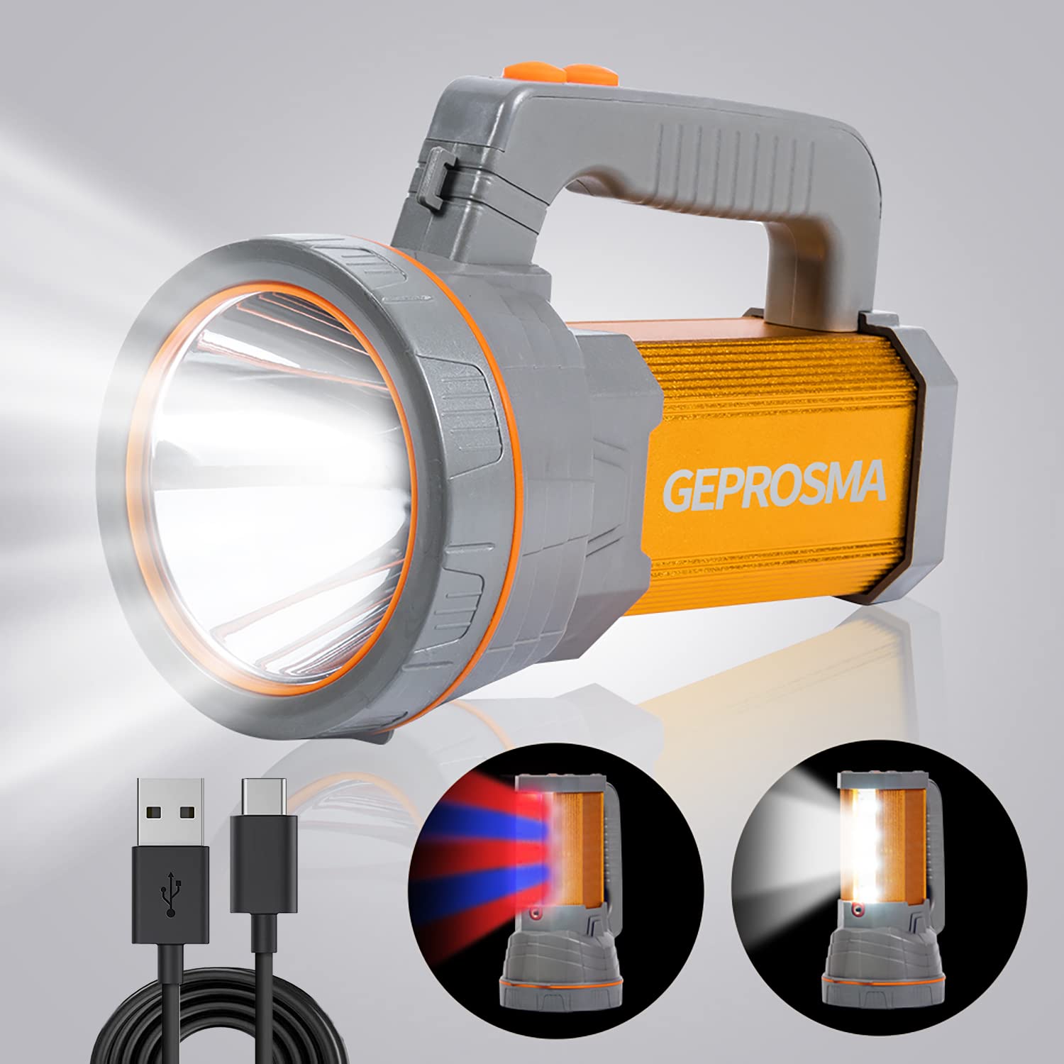 GEPROSMA multi-function flashlight front view with strong beam for outdoor use