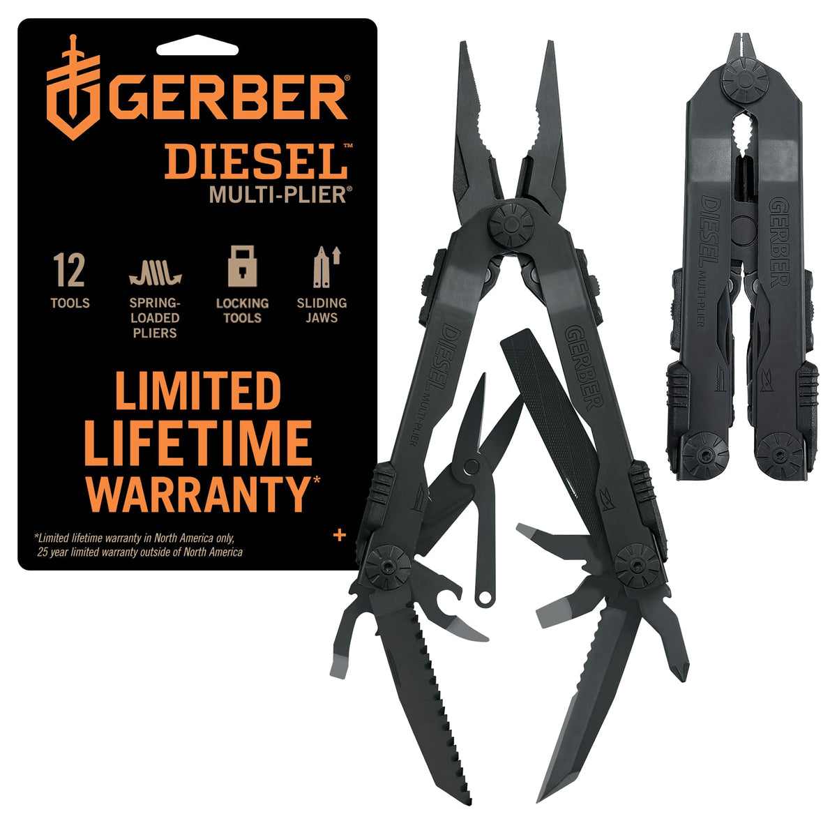 Gerber Diesel Black needle-nose pliers for tight spaces and precise gripping