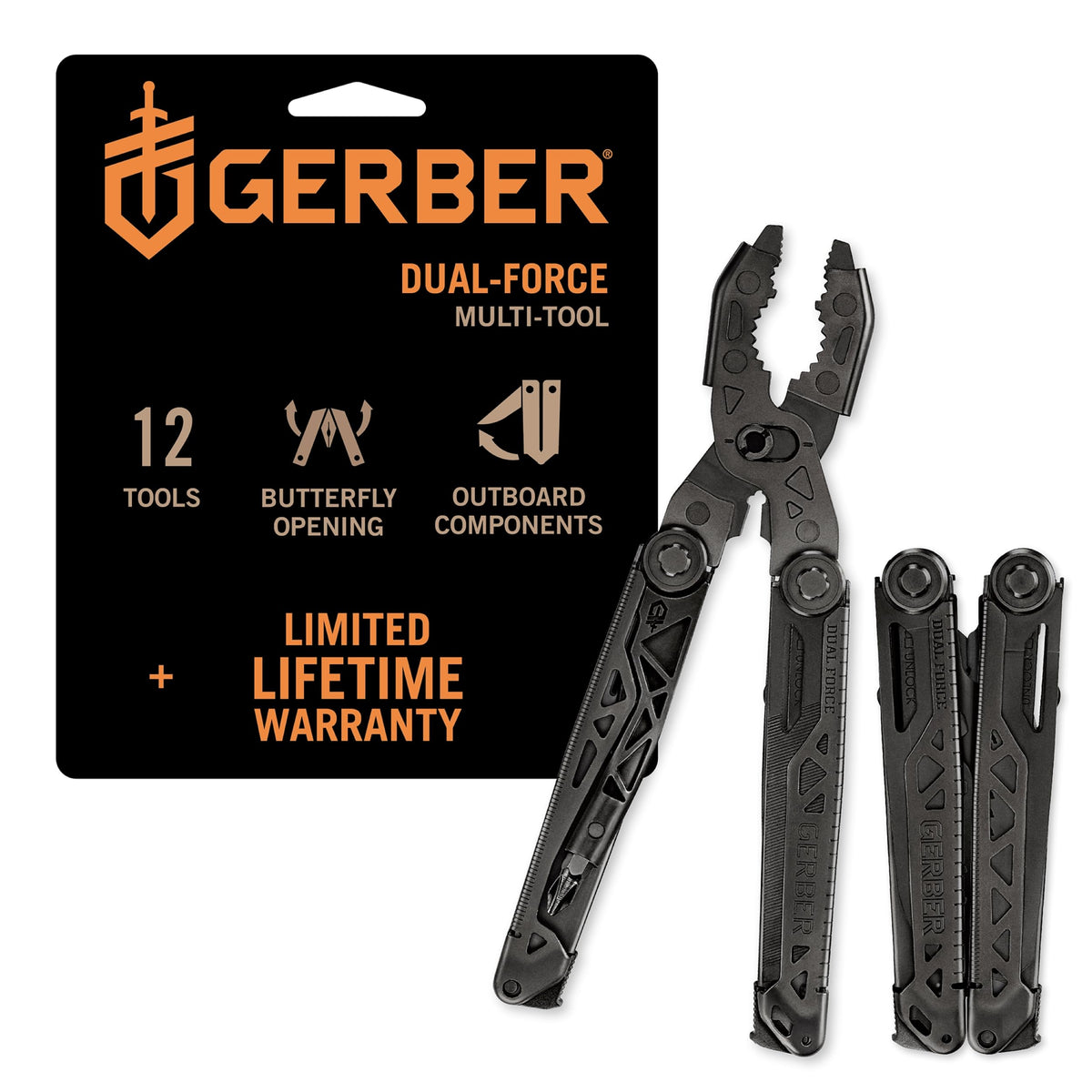Gerber Dual-Force multitool closed with rugged grip for outdoor tasks