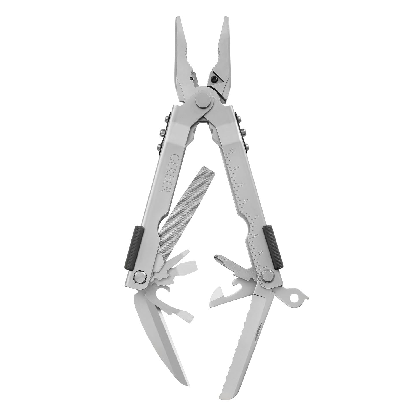 Gerber Multi-Plier 600 serrated knife for cutting rope and cord outdoors.
