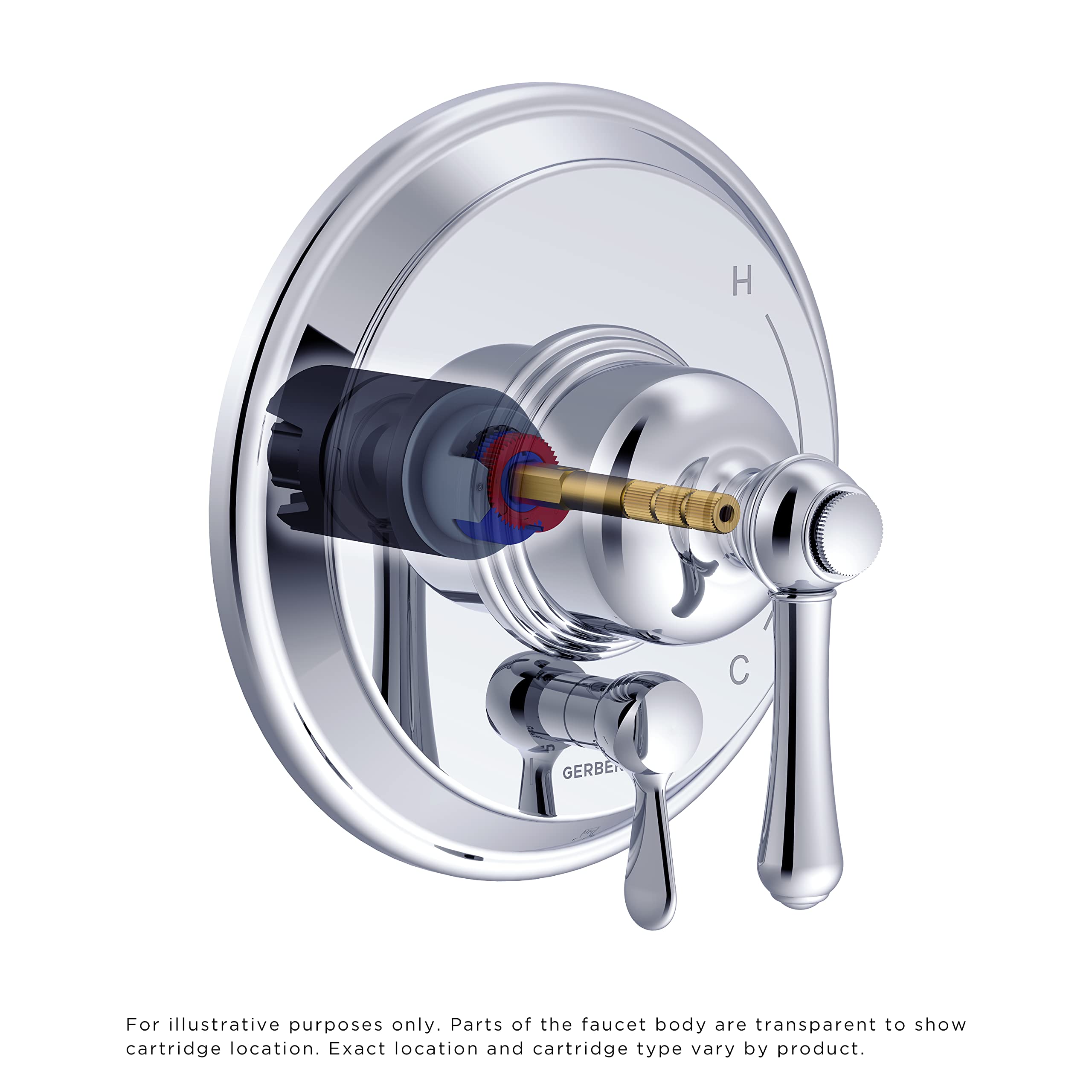 Gerber pressure balance cartridge with brass body prevents sudden temp changes
