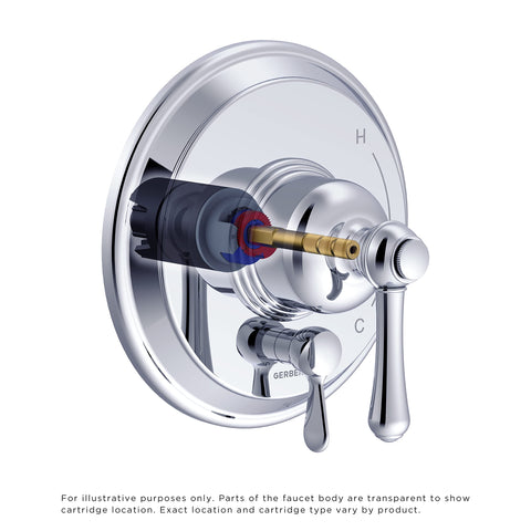 Gerber pressure balance cartridge with brass body prevents sudden temp changes