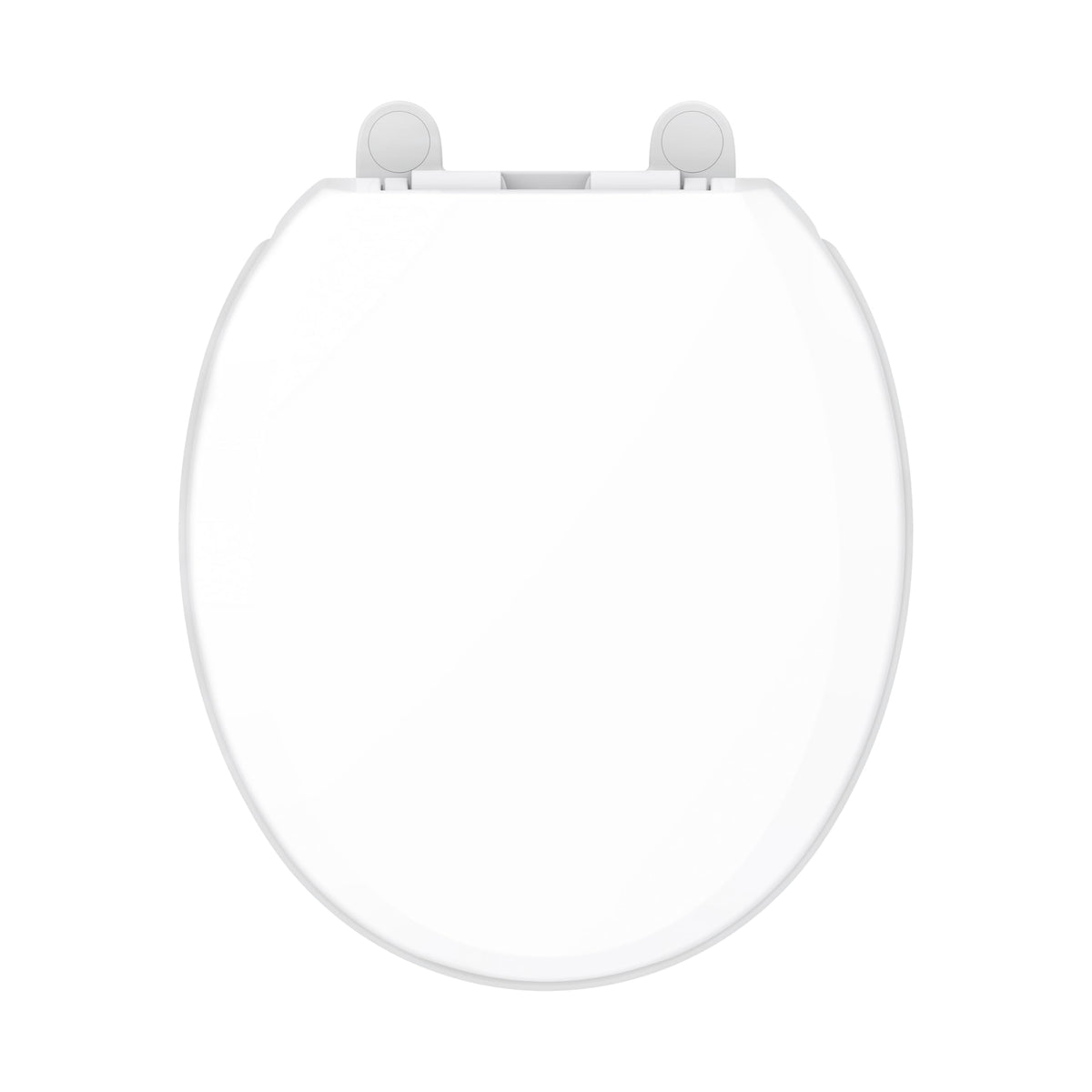 Gerber round front toilet seat with soft close reduces noise on closing, ideal for quiet bathrooms.