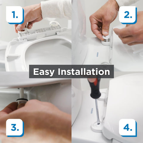 White round front toilet seat by Gerber in a clean, glossy finish.