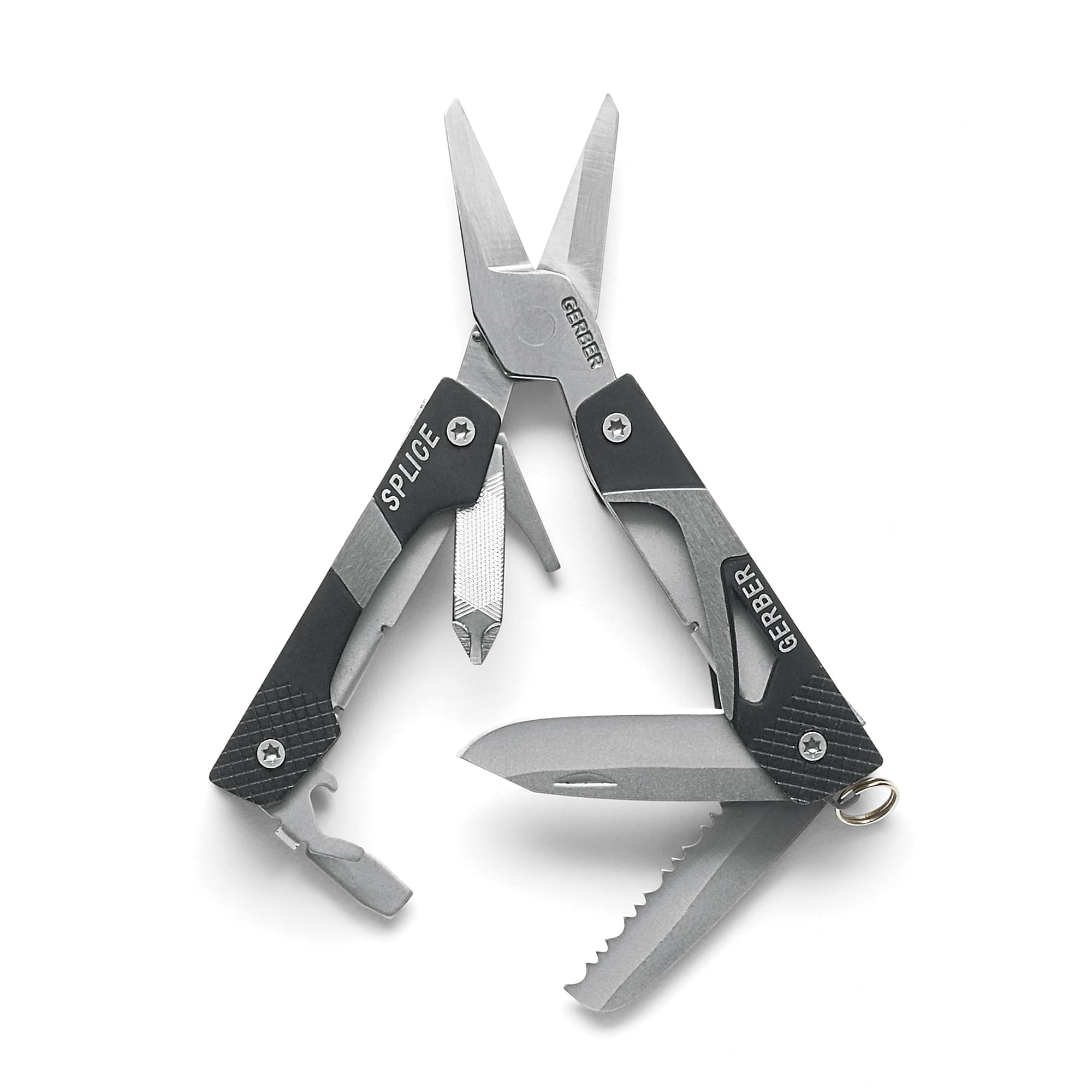 Gerber Splice pocket knife with spring-loaded scissors for quick cuts on the go.
