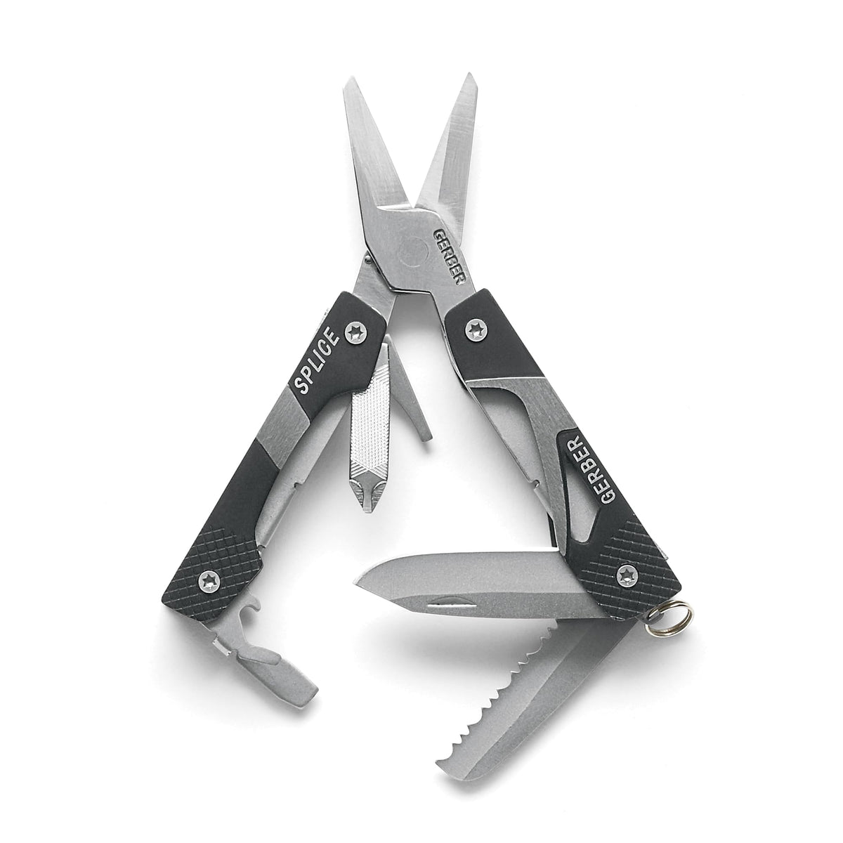Gerber Splice pocket knife with spring-loaded scissors for quick cuts on the go.