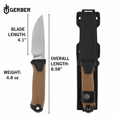 Gerber StrongArm Camp Magnacut knife features full-tang design for rugged tasks.