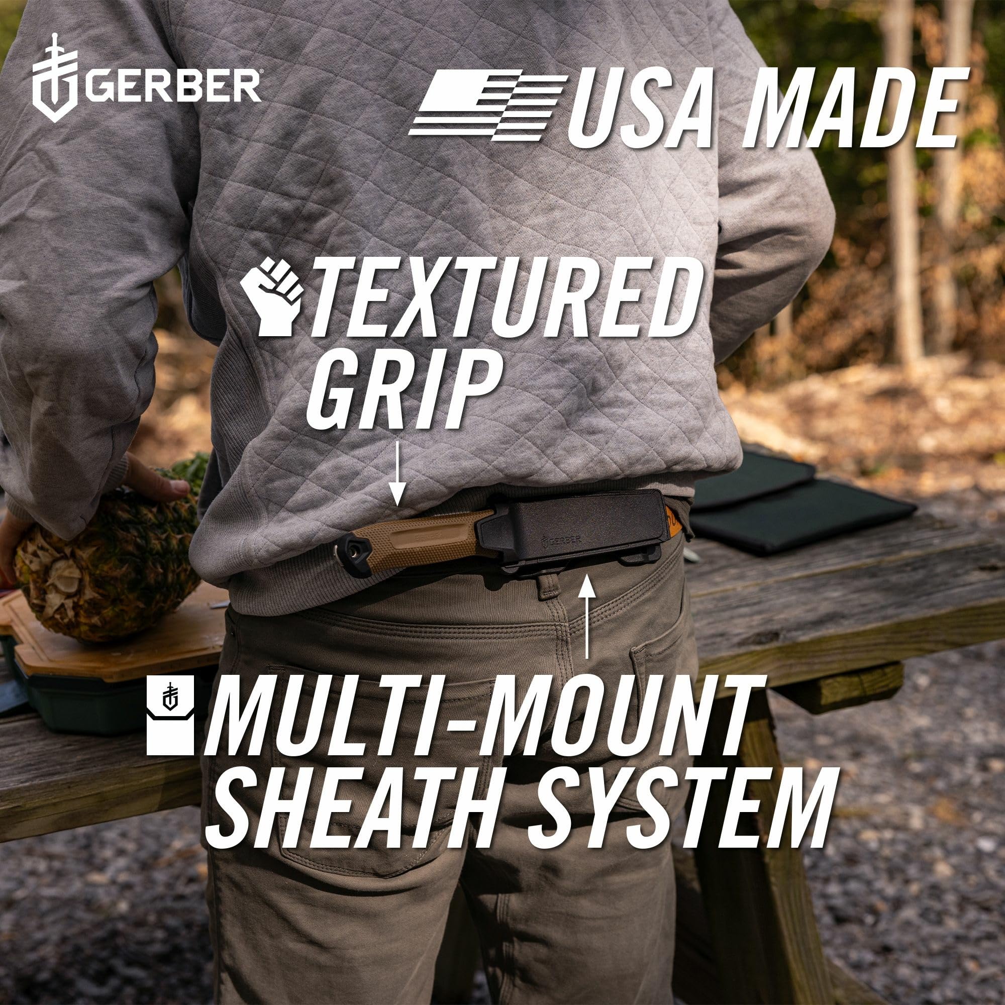 Gerber StrongArm Magnacut sheath enables MOLLE attachment for versatile carry.