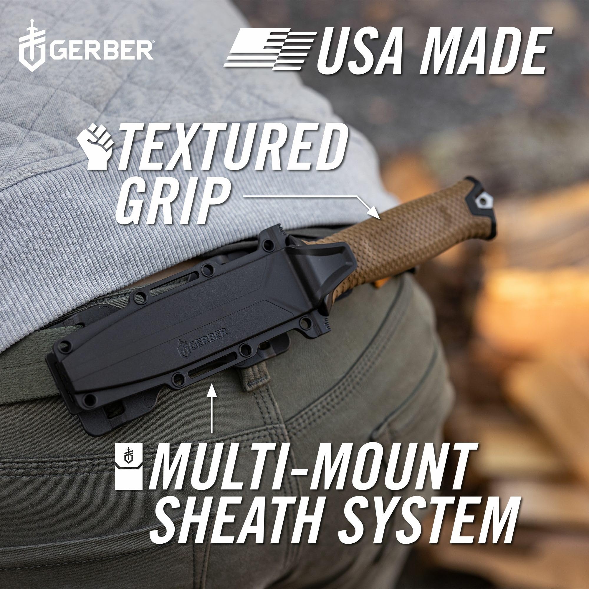 Gerber StrongArm Magnacut MOLLE-compatible sheath enables flexible carry options.