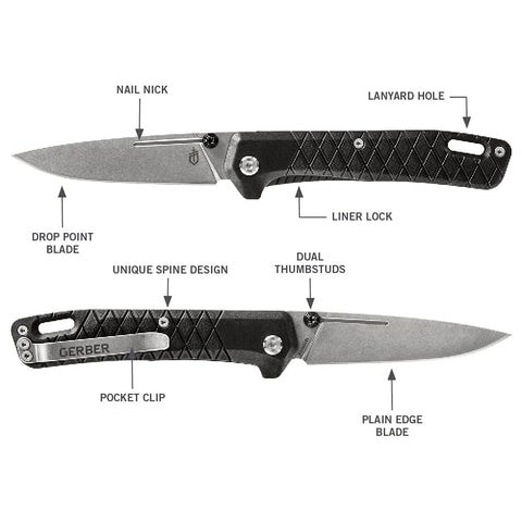 Gerber Zilch folded with clip and lanyard hole.
