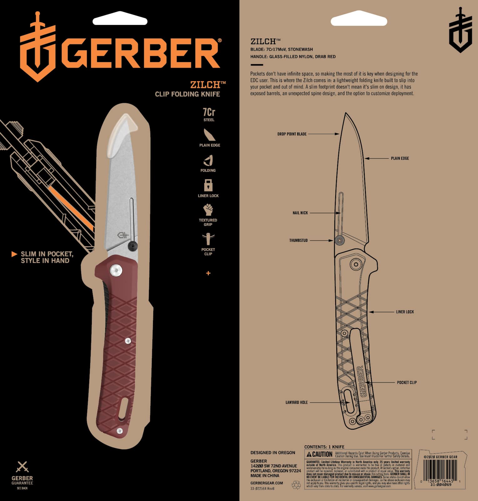Gerber Zilch thumb stud deployment, quick one-handed access.