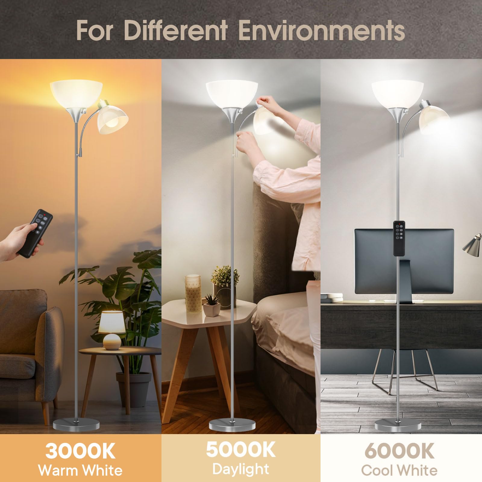 GERGO torchiere lamp shows 4 color temperatures for ambience