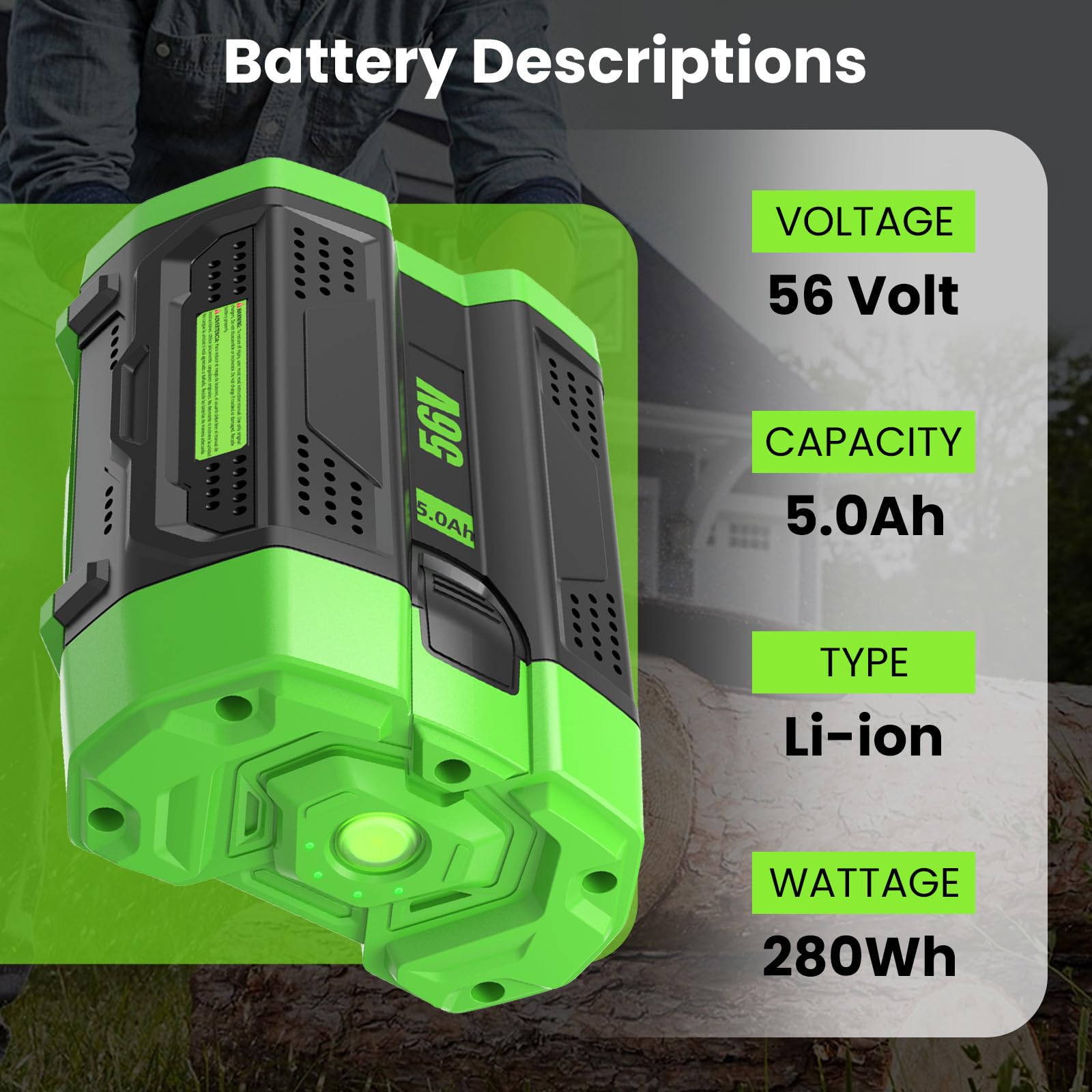 Replacement battery for EGO 56V tools delivering longer runtimes.