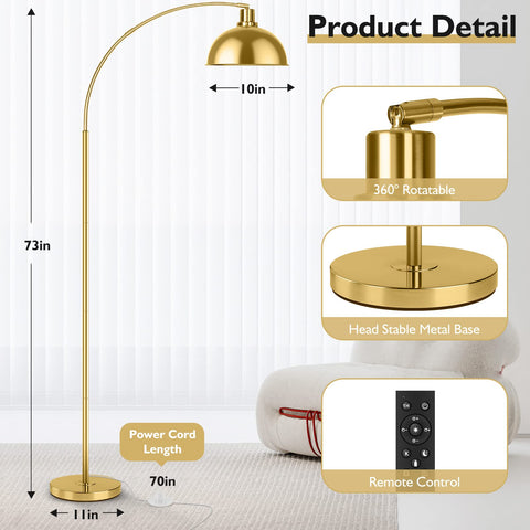 Gernehop Arc Floor Lamp showing remote control for easy adjustments from afar.