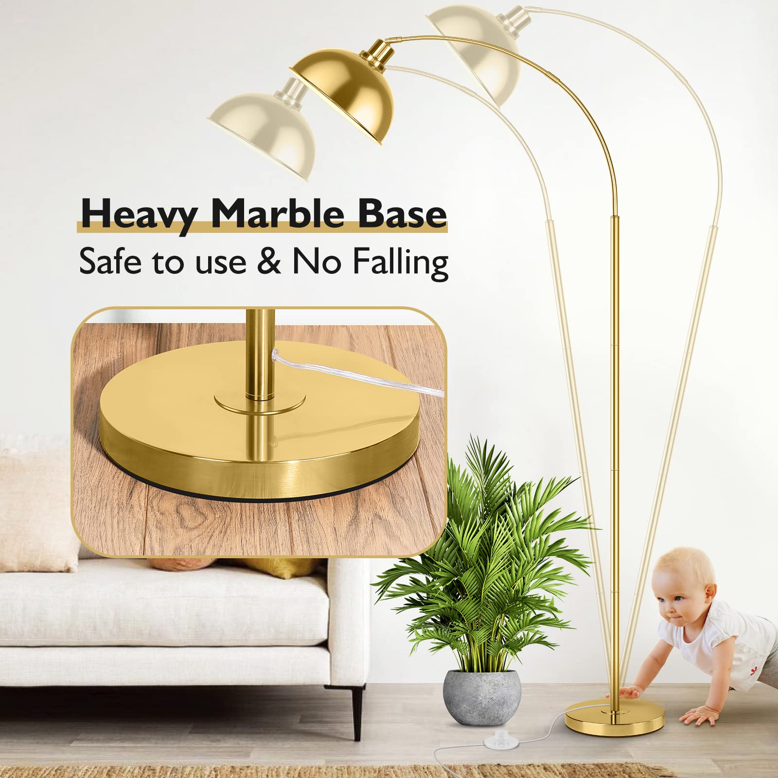Gernehop Arc Floor Lamp weighted base ensuring stable placement.