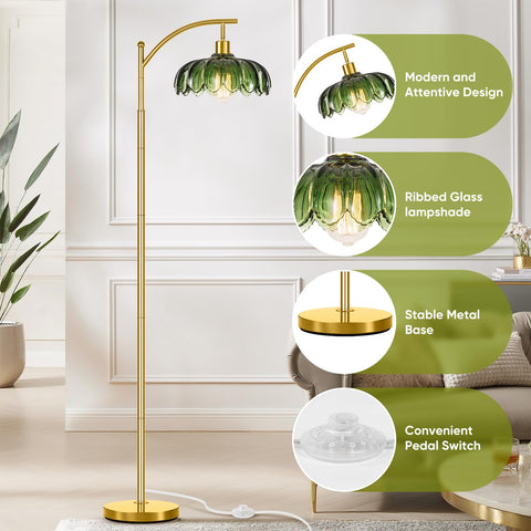 gernehop green glass shade close up showcases ribbed texture
