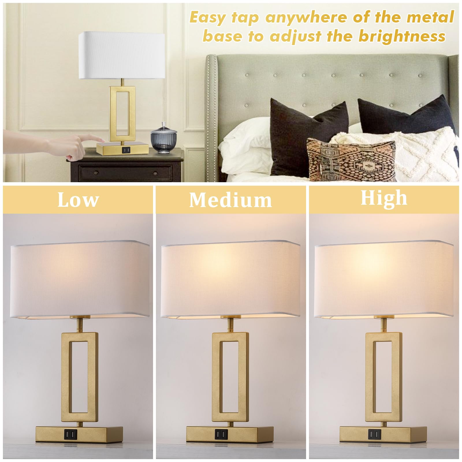 Gernehop table lamp base offers dual USB ports for convenient charging.