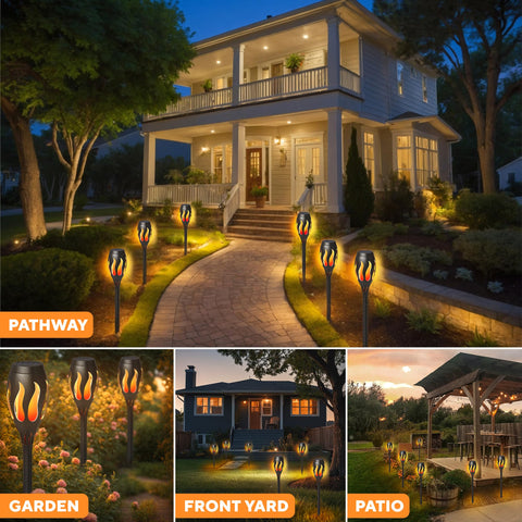 GEROSSI solar tiki torches flickering flame for cozy outdoor gatherings.