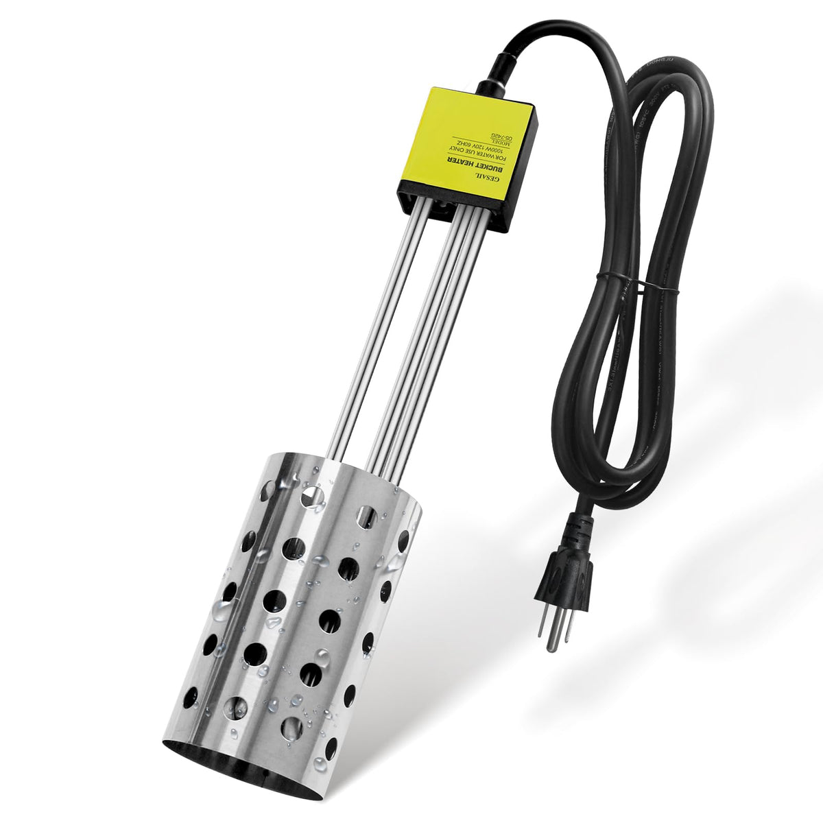 GESAIL 1000W immersion heater with bucket guard heats water quickly for home use.