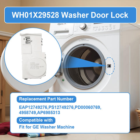 Gesleben washer door lock assembly image showing quick replacement in GE models