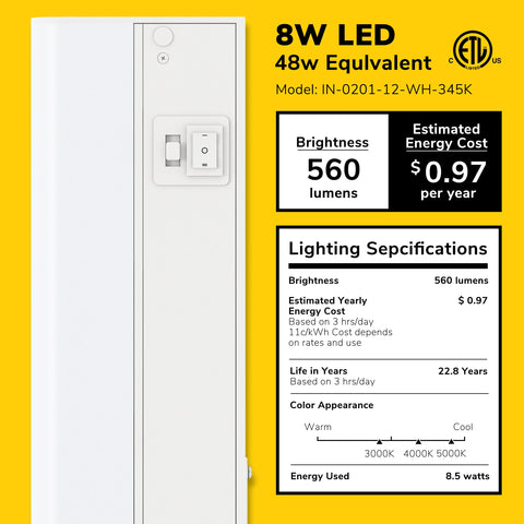 Getinlight 3000K under-cabinet light for warm prep tasks.