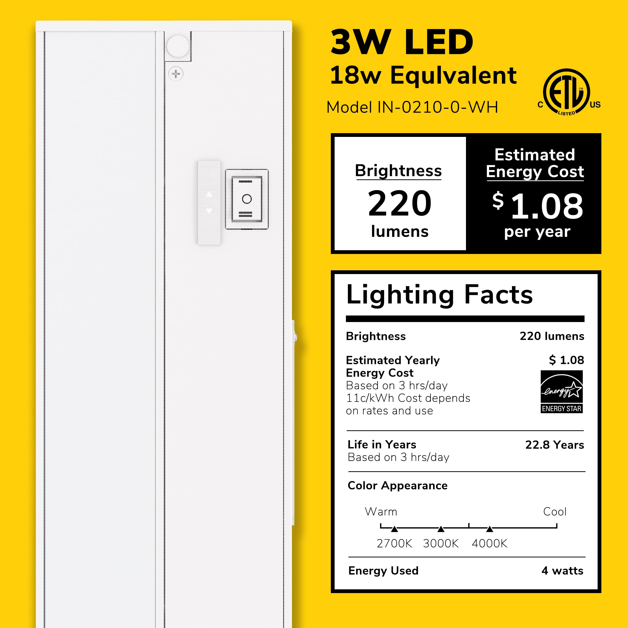 Getinlight 9in LED under-cabinet light 3000K soft white for food prep.