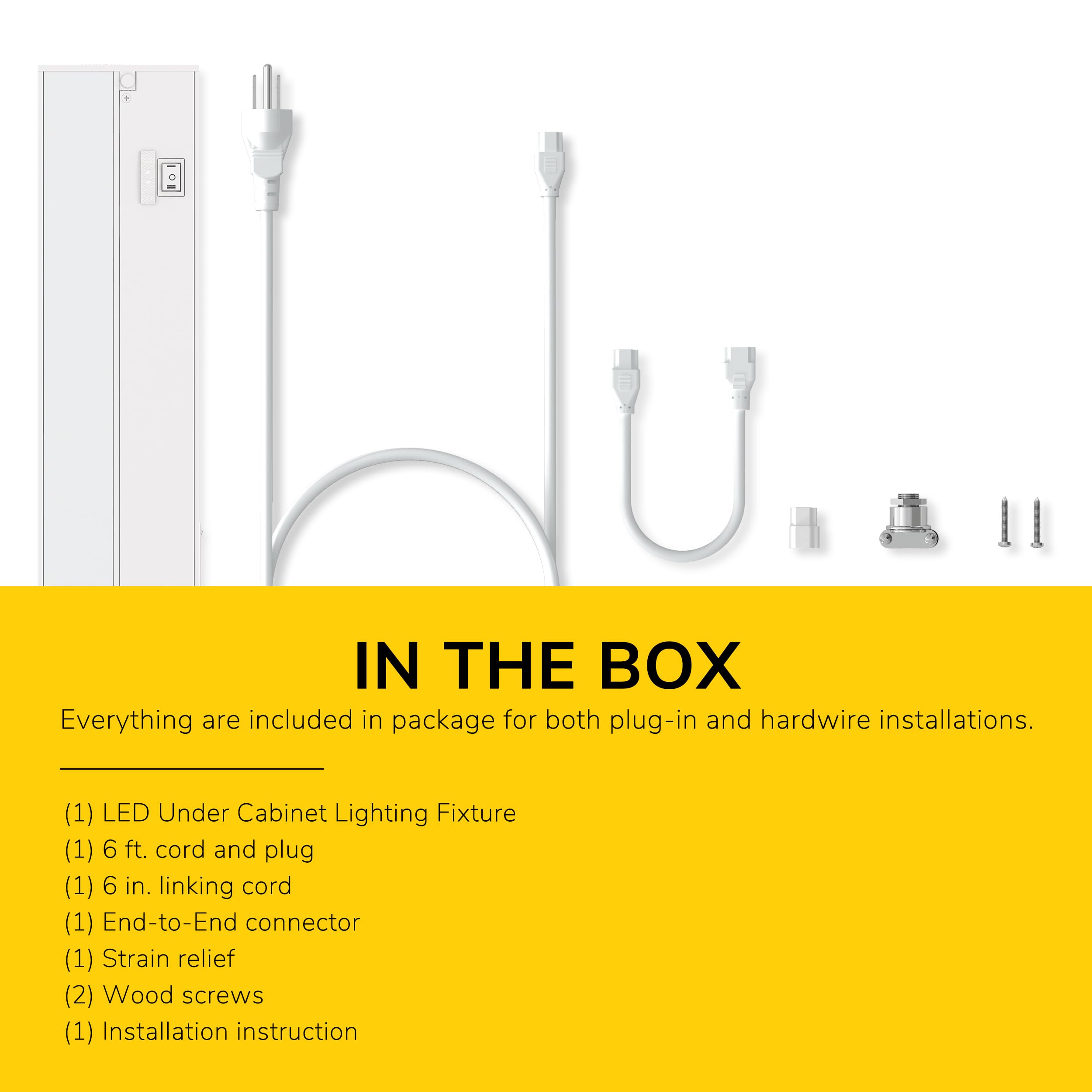 Getinlight 9in under-cabinet lighting works with wall dimmers for adjustable brightness.