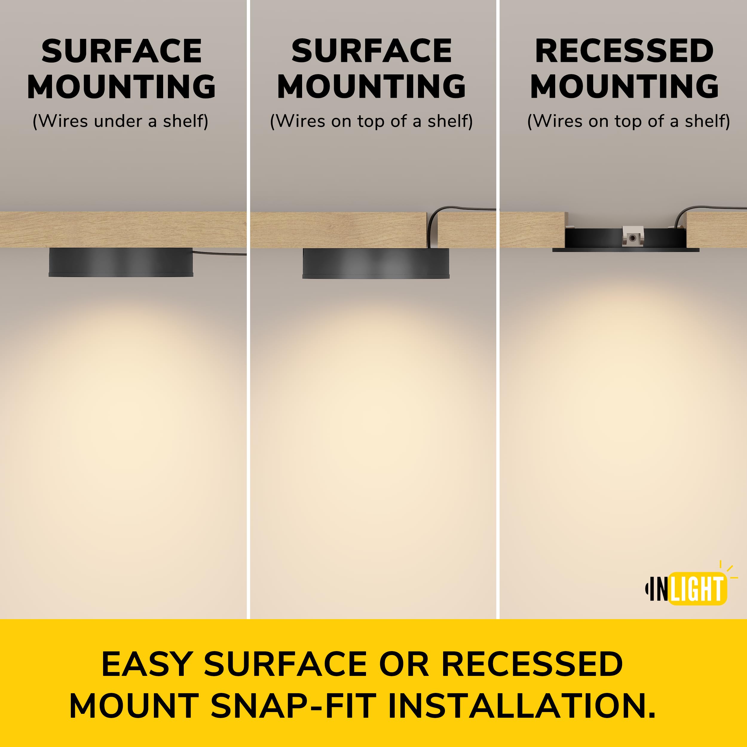 GETINLIGHT puck light recessed installation for a sleek, low-profile kitchen glow.