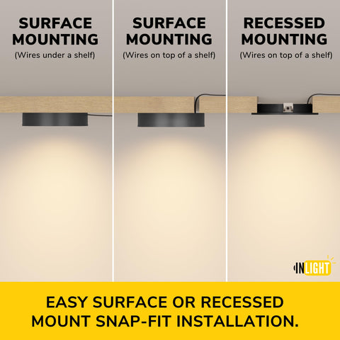 GETINLIGHT puck light recessed installation for a sleek, low-profile kitchen glow.