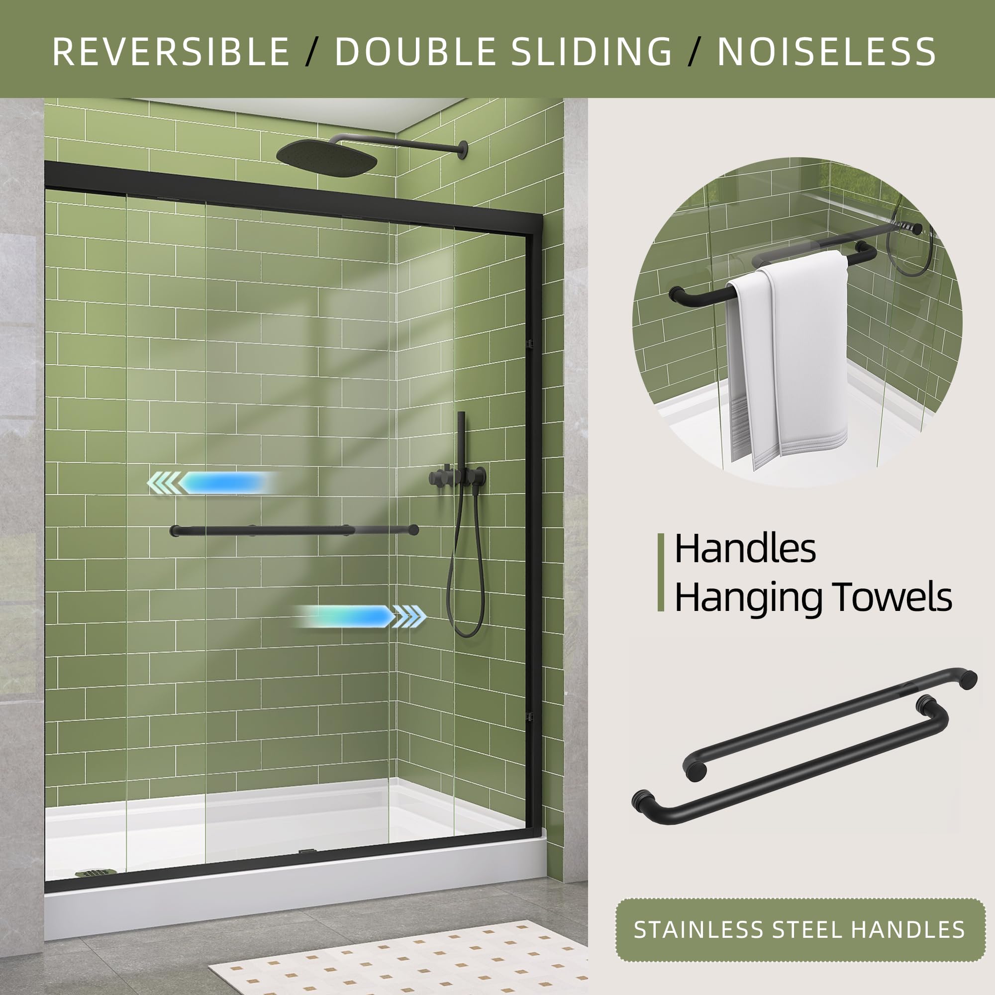 GETPRO sliding door reversible design highlights left or right wall compatibility.
