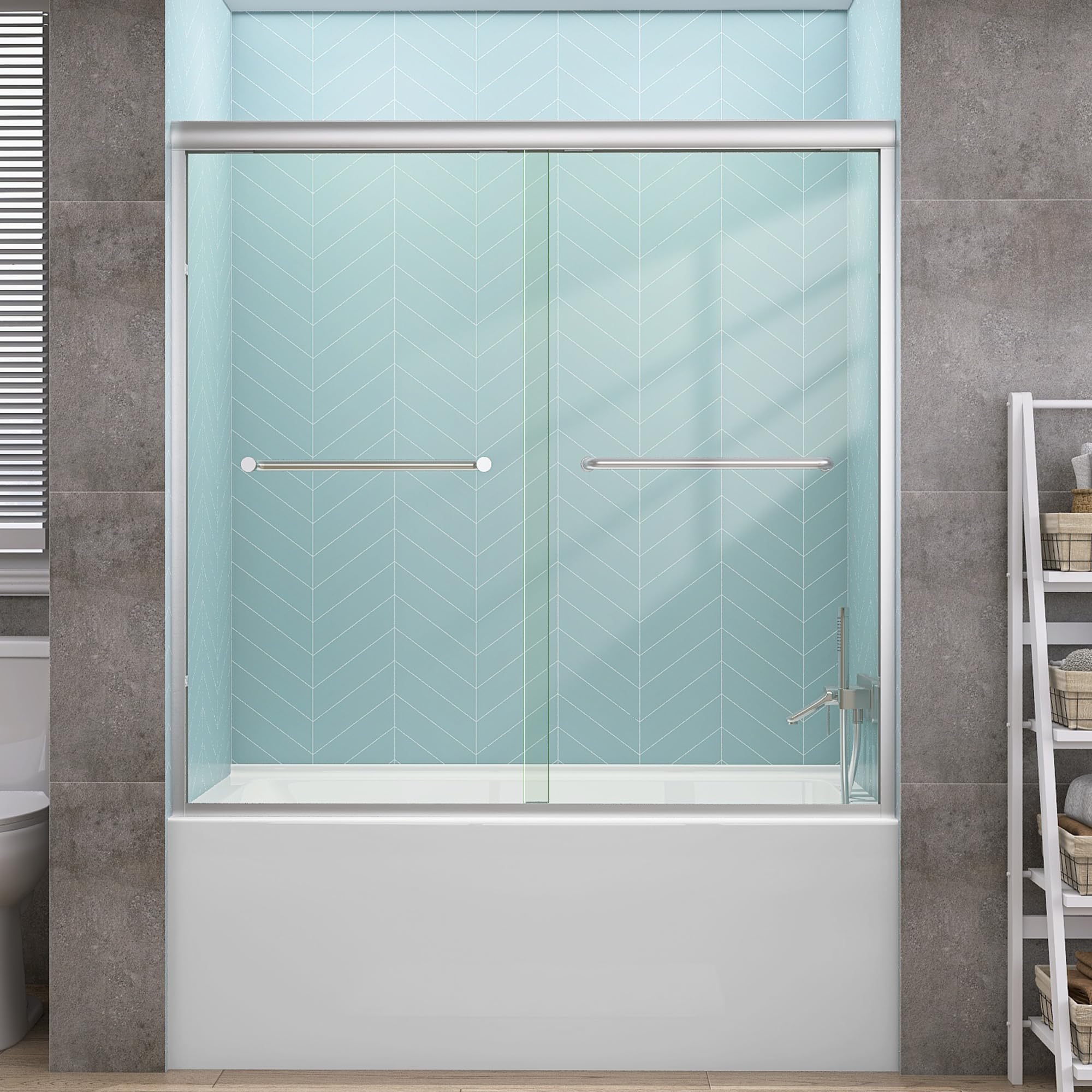 GetPRO sliding tub door shows adjustable width for a flexible bathroom fit.