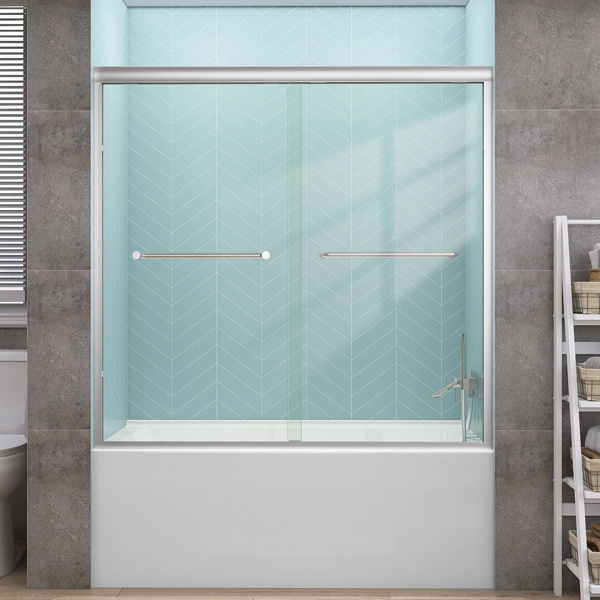 GetPRO sliding tub door shows adjustable width for a flexible bathroom fit.