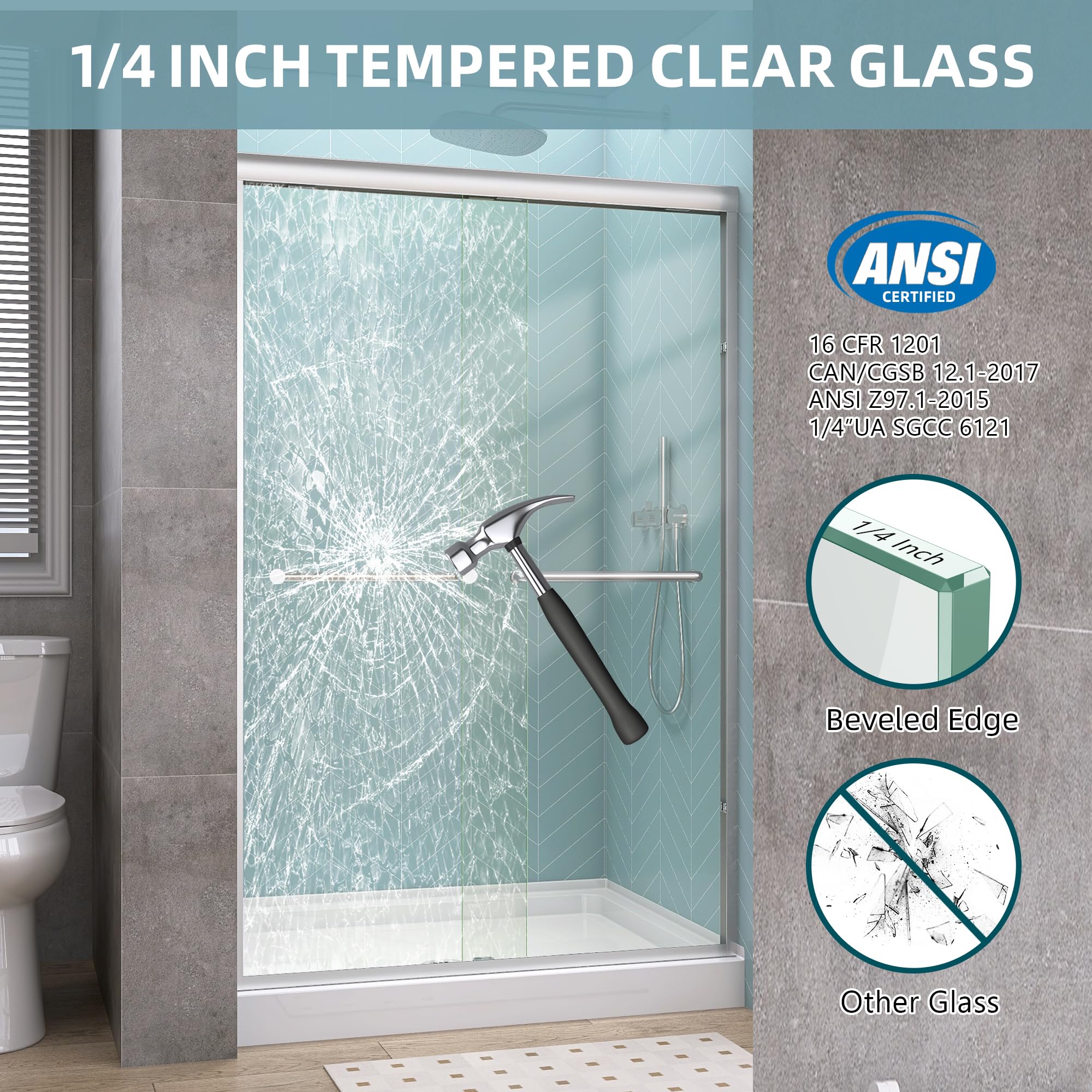 GETPRO 1/4-inch tempered glass panel for durable, shatter-resistant shower enclosure
