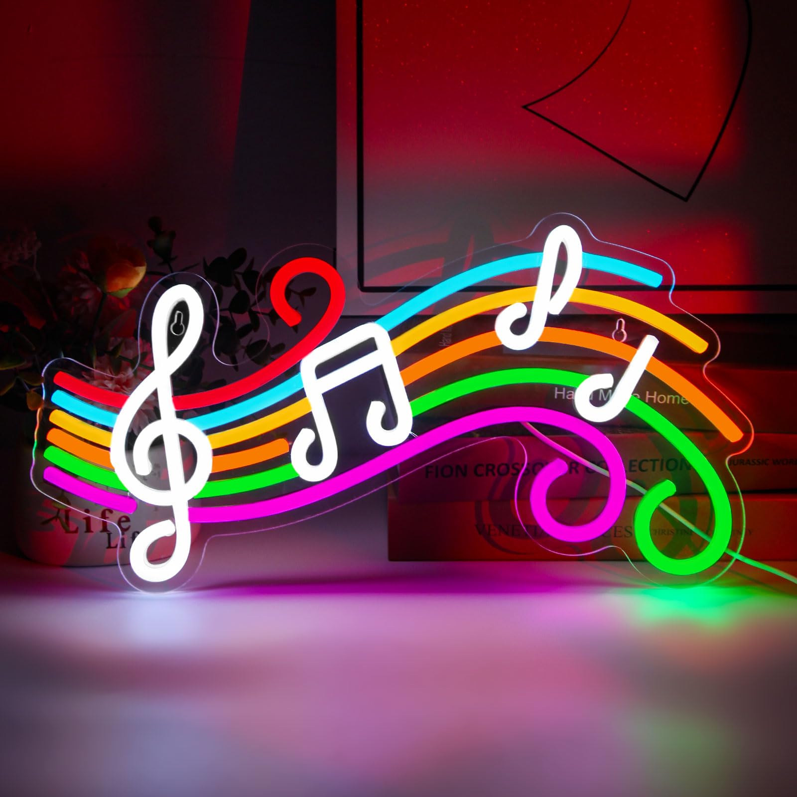 Gevbay music neon sign dimmable on wall for bright room ambiance