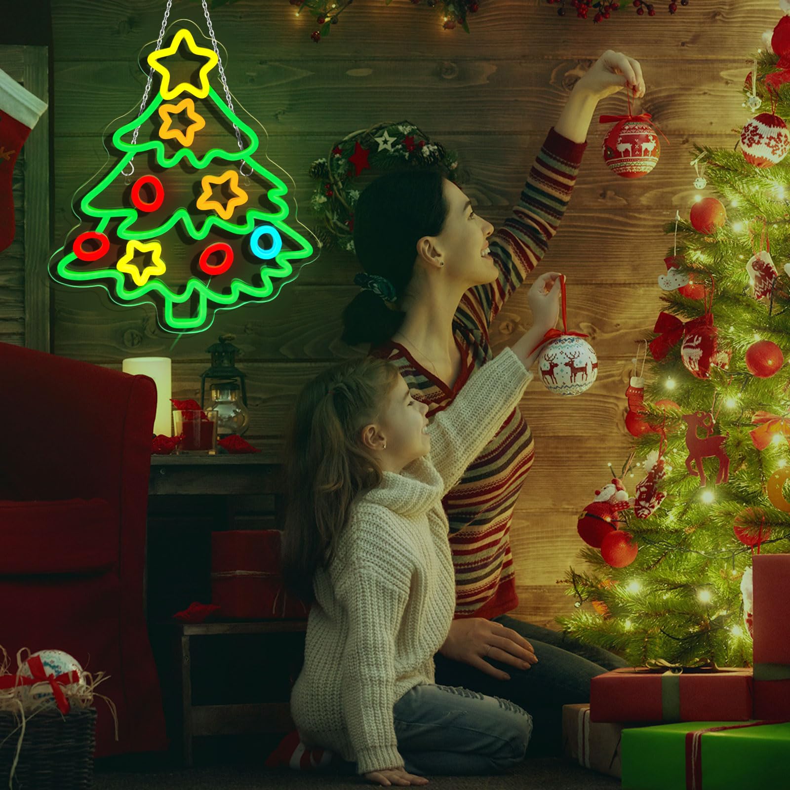 Gevbay store display uses Christmas Tree Neon Sign to attract customers.