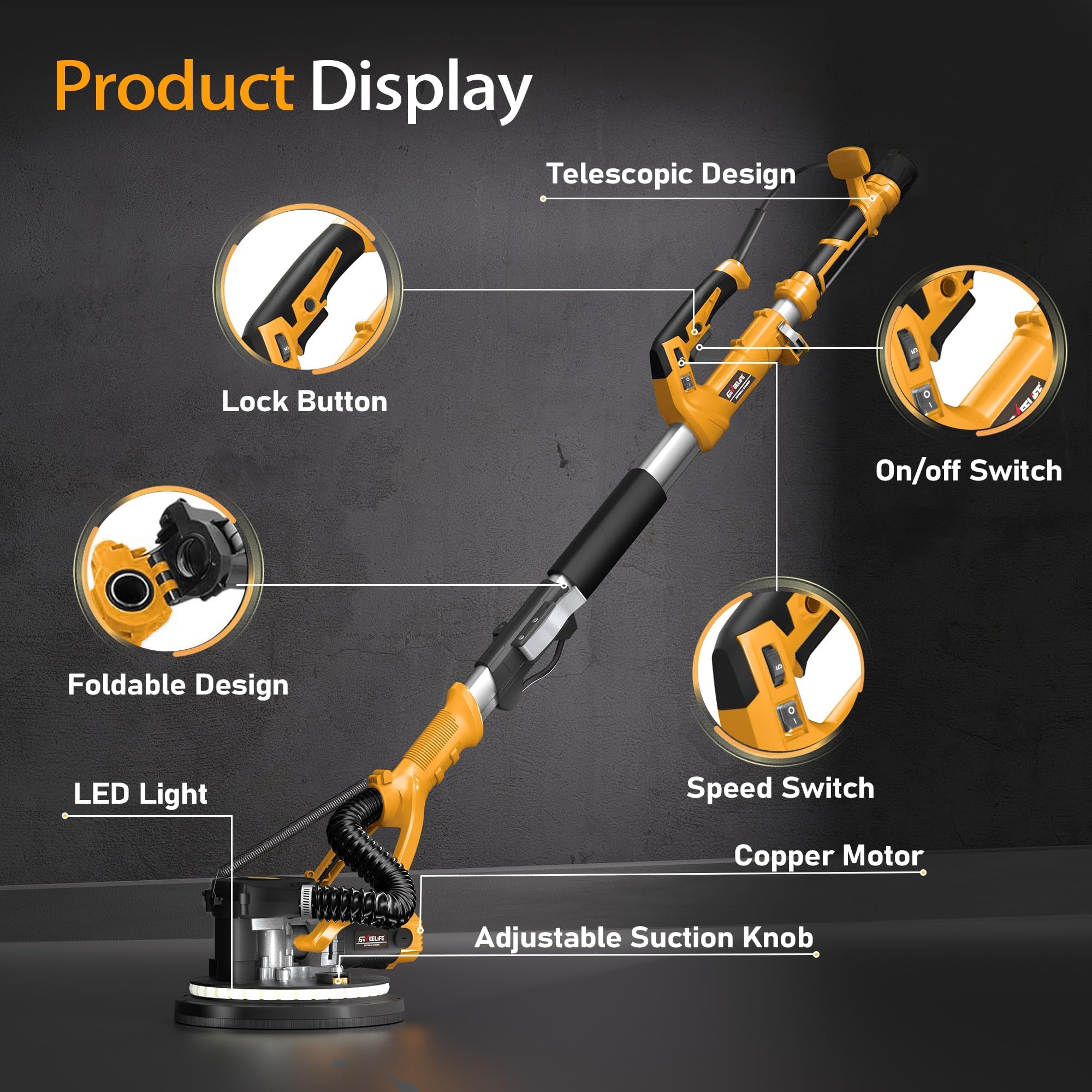 GEVEELIFE extendable pole reaching ceilings and high corners