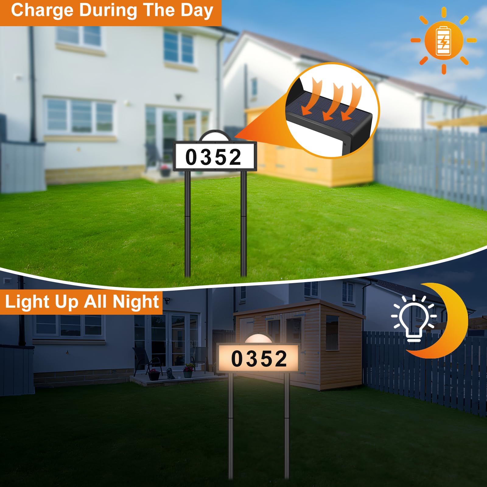 GEYUEYA Home address sign wall-mount setup with flexible placement