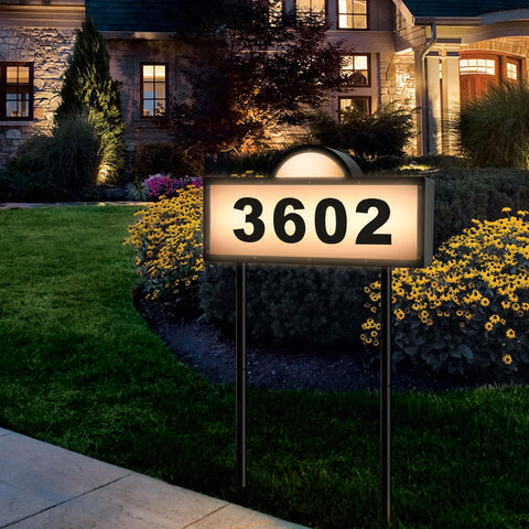 GEYUEYA Home solar address sign in yard with warm white LEDs for night visibility