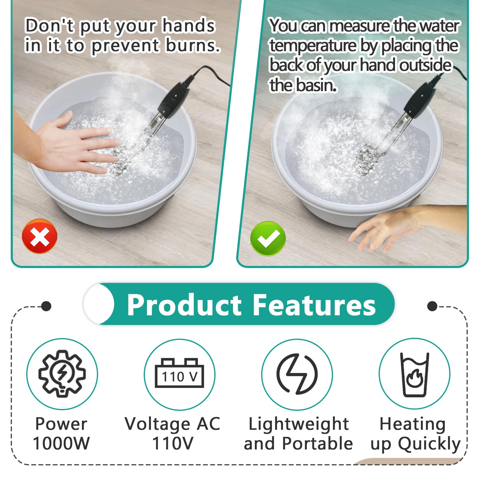 Two Gfdoso heaters used to heat water in a bucket