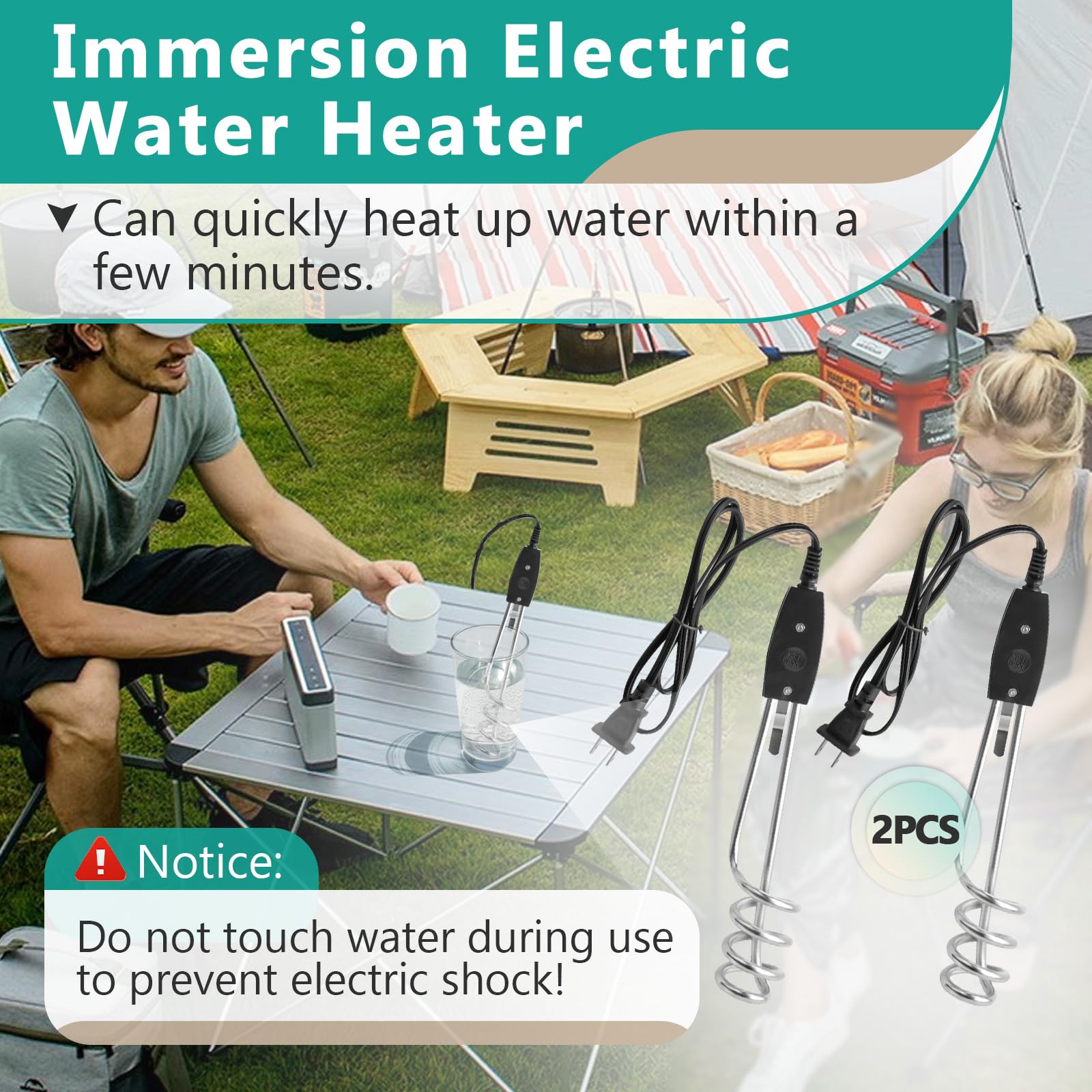 Close-up of Gfdoso immersion heater showing durable iron body