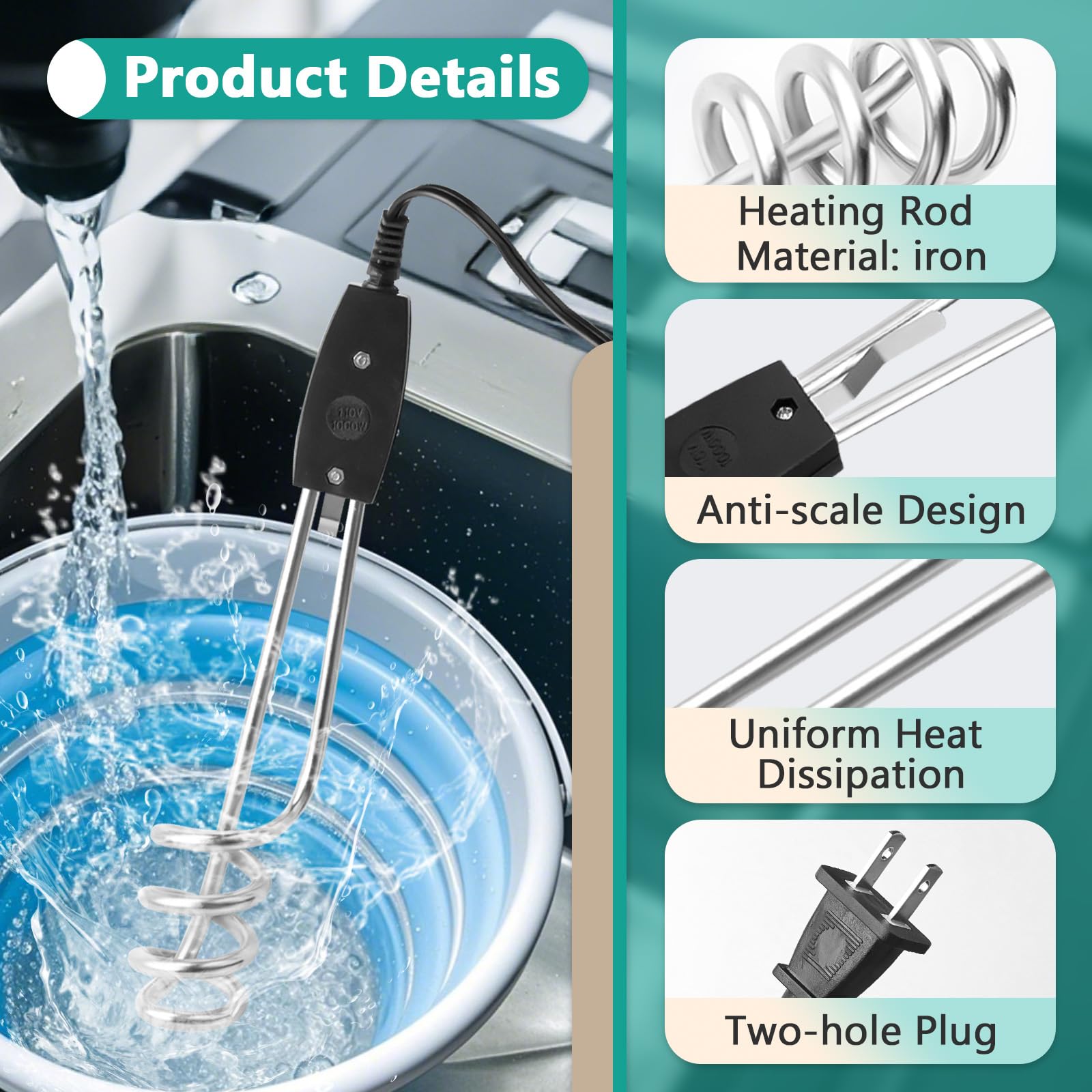 Portable Gfdoso immersion heater ready for indoor or outdoor use