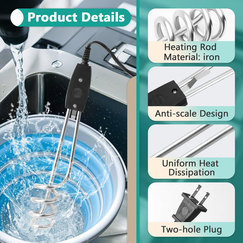 Portable Gfdoso immersion heater ready for indoor or outdoor use