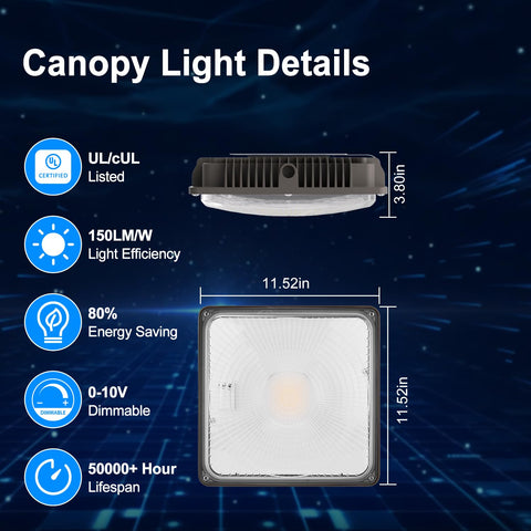 G GJIA 0-10V dimmable canopy light for adjustable indoor and outdoor brightness.