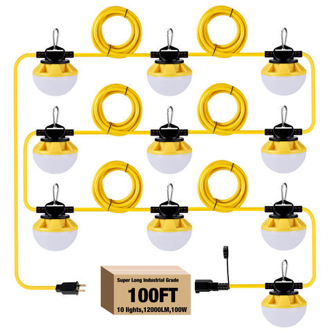 G GJIA 100ft construction lights with 10 bulbs offering broad site illumination