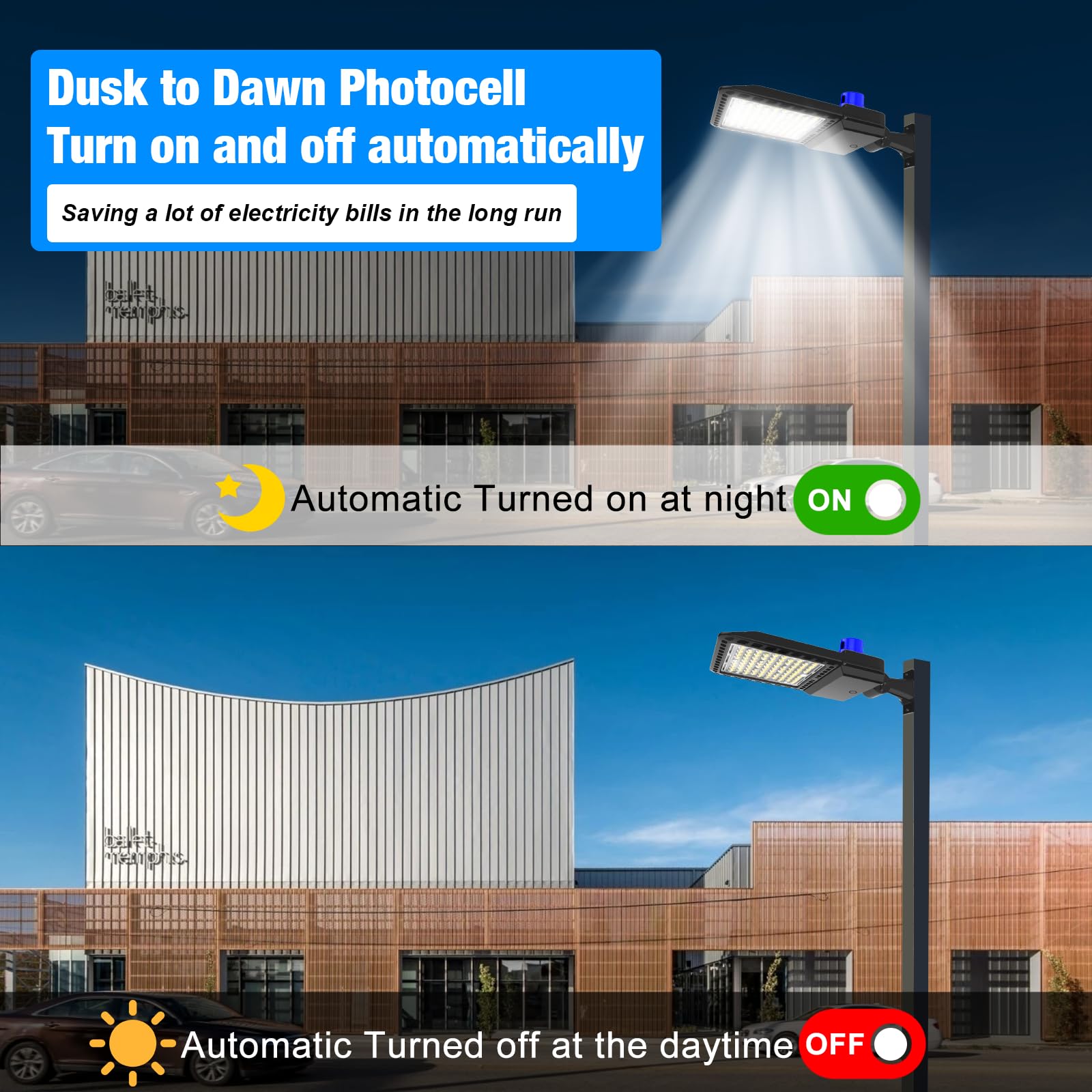 G GJIA dusk-to-dawn photocell demonstrates automatic night activation for energy savings.