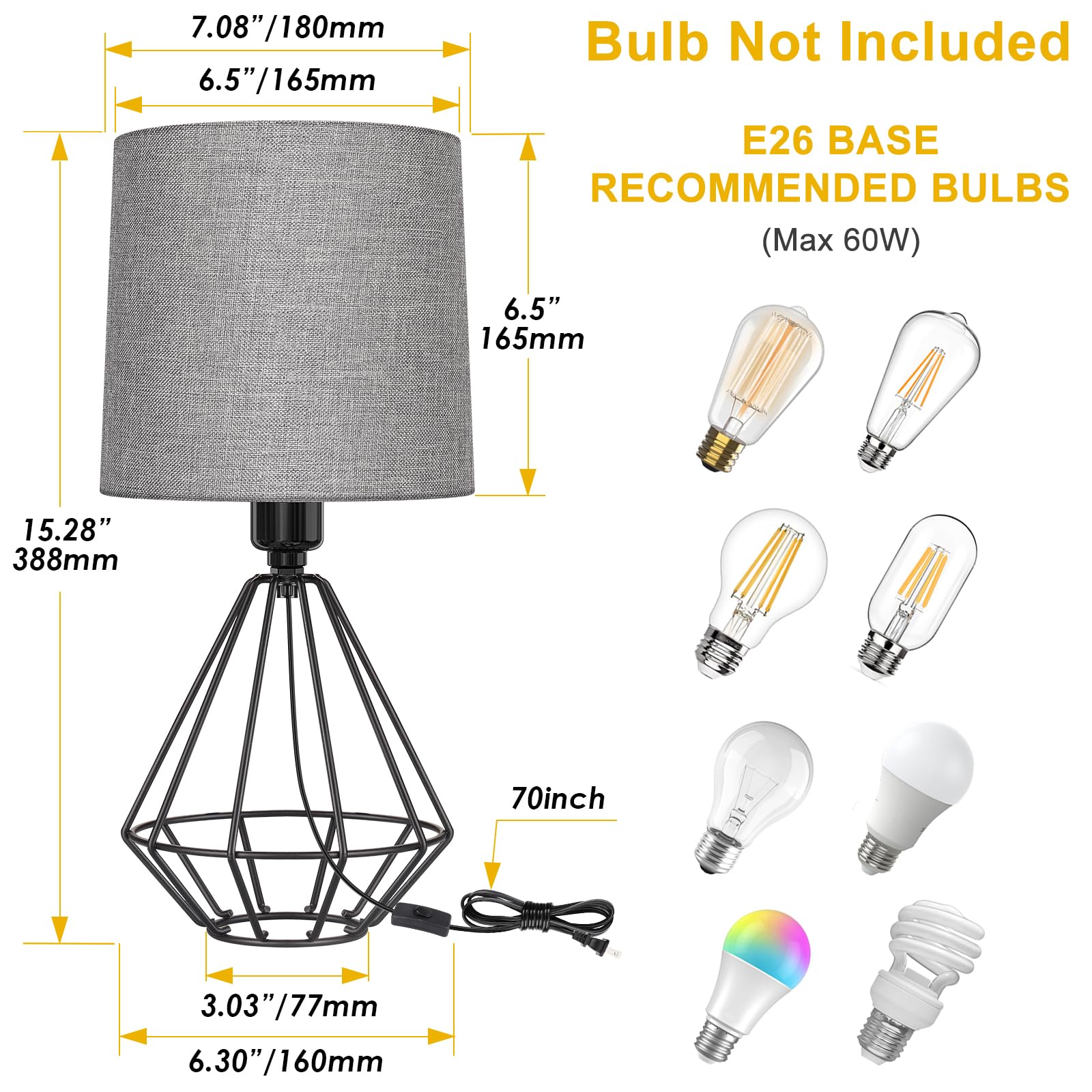GGOYING bedside lamp featuring a grey fabric shade that softens room lighting