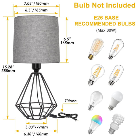 GGOYING bedside lamp featuring a grey fabric shade that softens room lighting