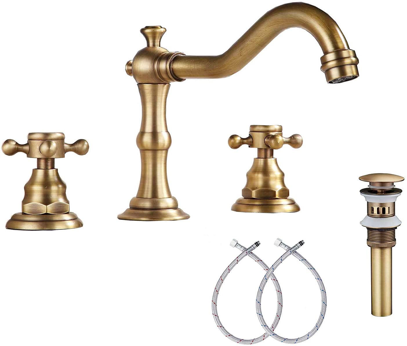 GGStudy 8-Inch two-handle antique brass faucet for a timeless bathroom focal point.